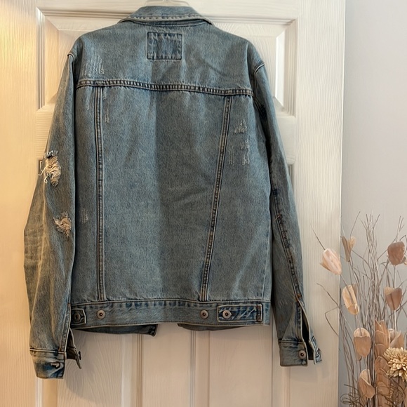 Unisex Distressed Full-Length Jean Jacket Men’s Size S - Picture 4 of 4